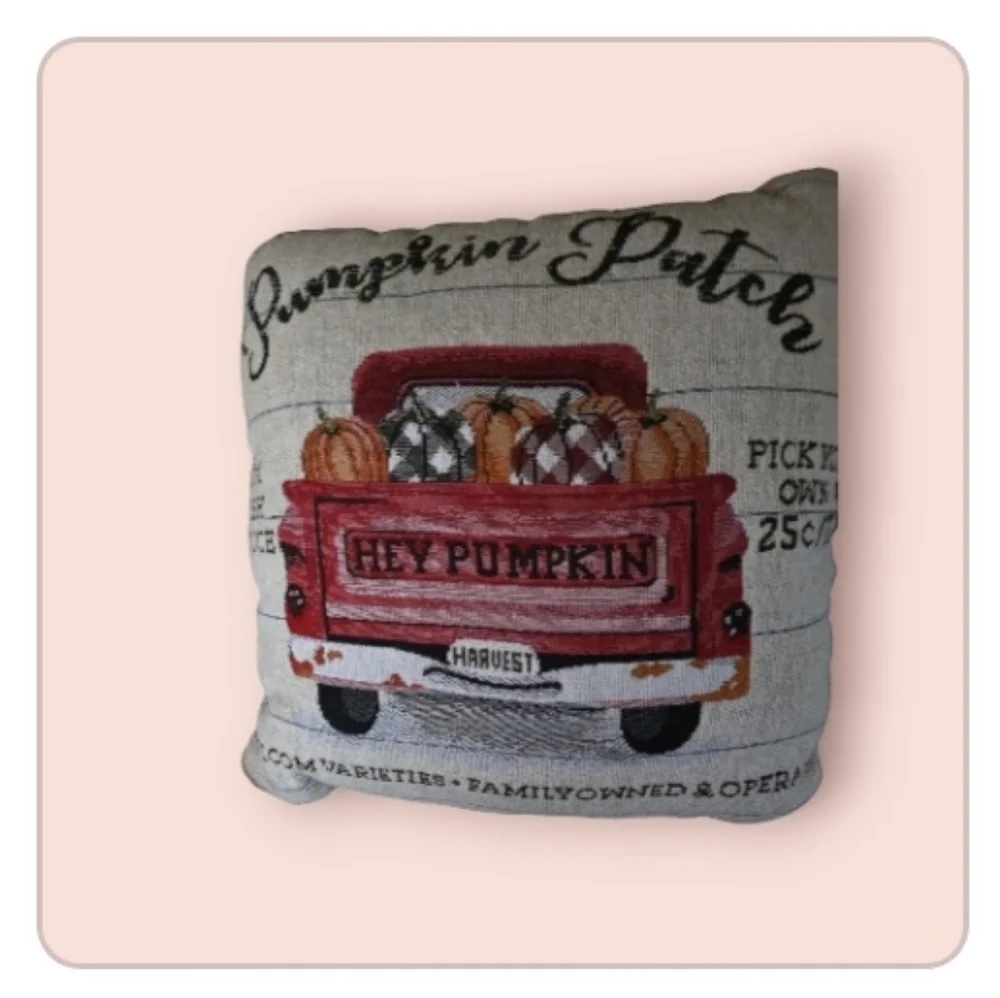 Harvest Season! Pumpkin Patch Pillow-Pumpkin Filled Red Truck-Farm Fresh Produce